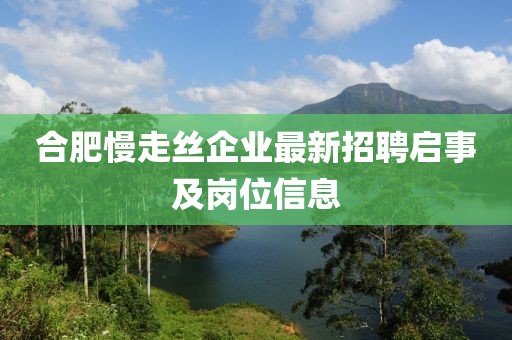 合肥慢走絲企業(yè)最新招聘啟事及崗位信息